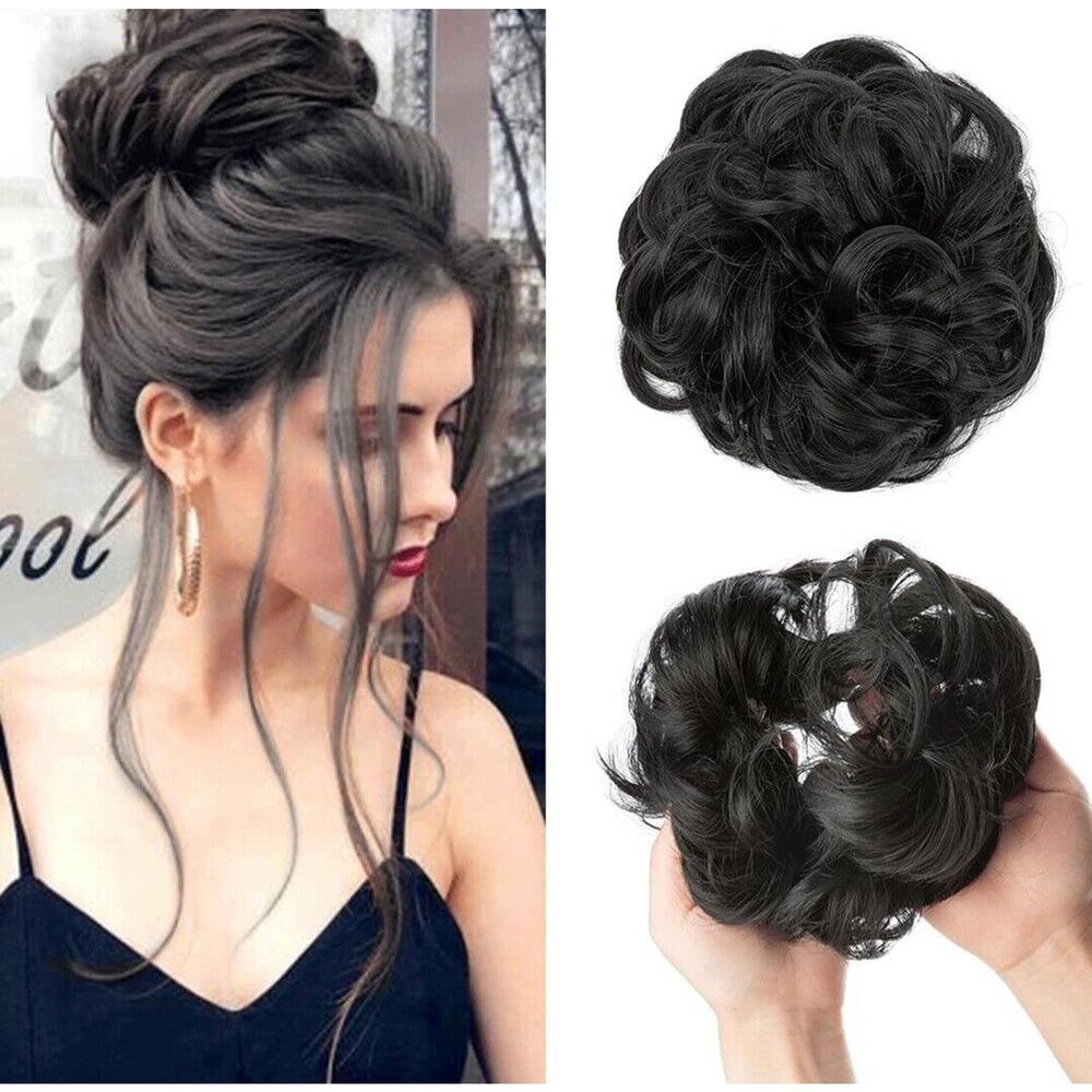 Messy Bun Hair Pieceโ Wavy/Curly Hair Scrunchie Bun Extension Natural Black